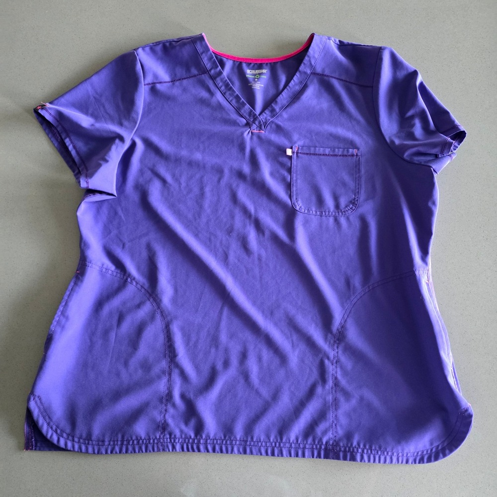 Scrubstar Purple V-Neck‎ Scrub Top Ethical Fabric Pink Trim 2XL
